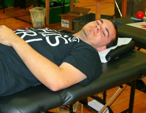 Senior Bradley McWilliams relaxes after donating blood. 