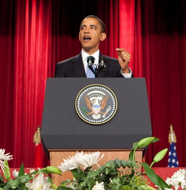President Barack Obama speaking at Cairo University on Nov. 28. 
