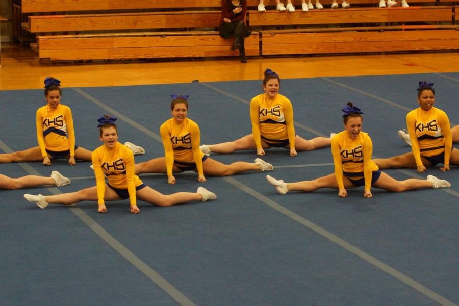 Kearsley cheerleaders show off their splits during round three. 