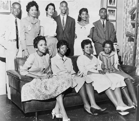 The Little Rock Nine pose with Daisy Bates, Arkansas NAACP leader.