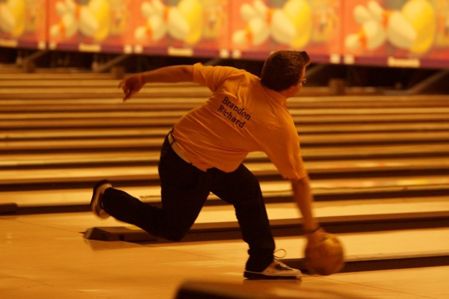 Senior Brandon Richard bowls during the state final on March 6. 