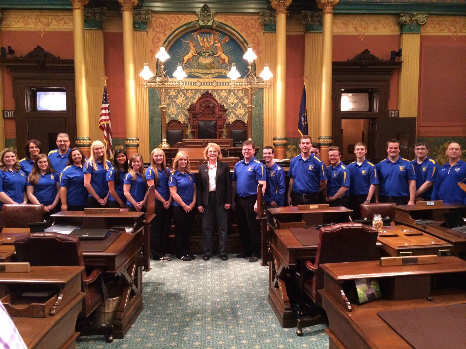 The bowling teams toured the state Capitol and were recognized by the House after being introduced by Rep. Pam Faris (D-Clio).