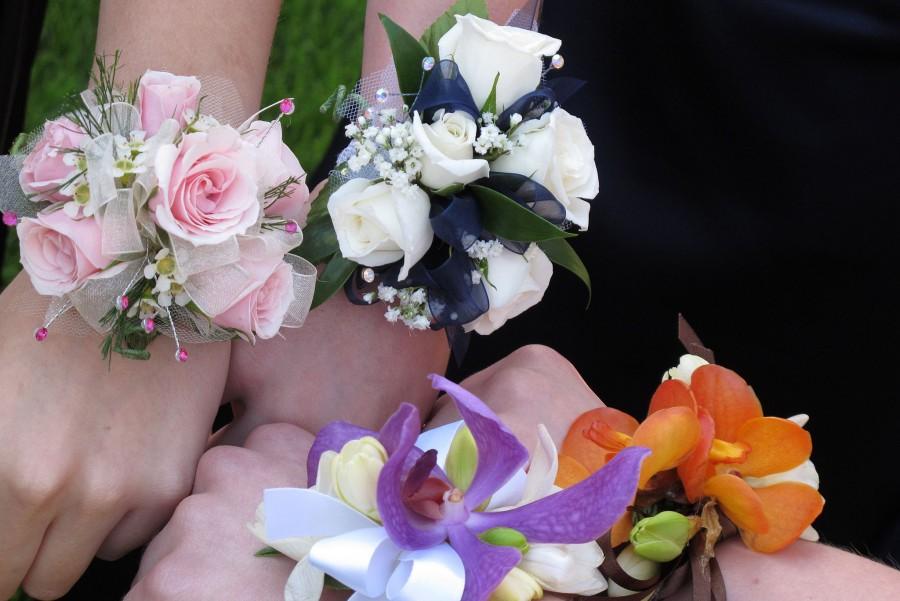 Prom wrist corsages are common during high school proms.