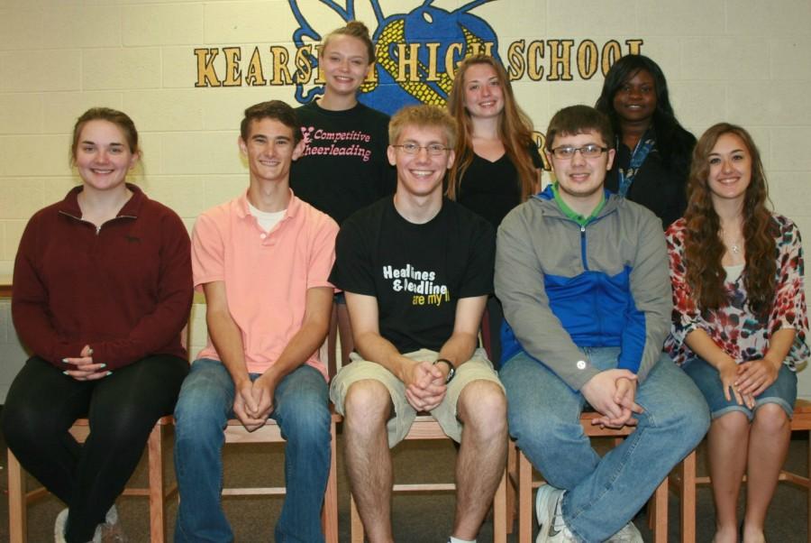 The Eclipse seniors pose for their final picture. The staff is Rebecca Barringer (back left) Amellia Vasquez-Collins, Tiarra Taylor, Madison Cooper (front left), Dylan Brewer, Aaron Haack, Ben Roof, and Alicia Konsez. Missing from the photo are Miranda Blaine and Ruth Erickson.