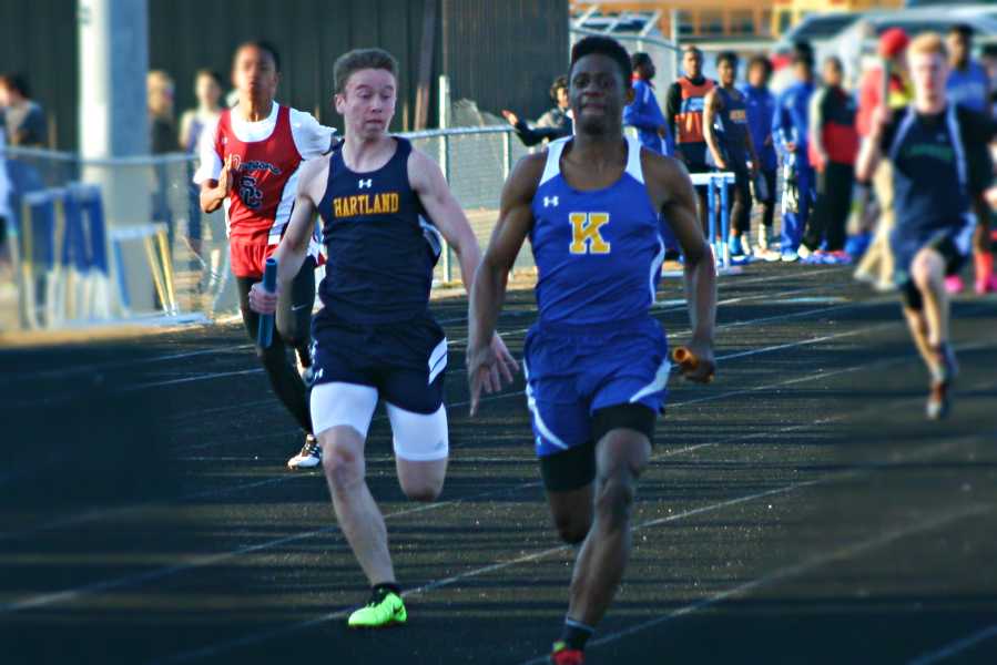 Junior Deitrick Young races at the Kearsley Early Bird Invitational on April 1. Young suffers from shin splints. 
