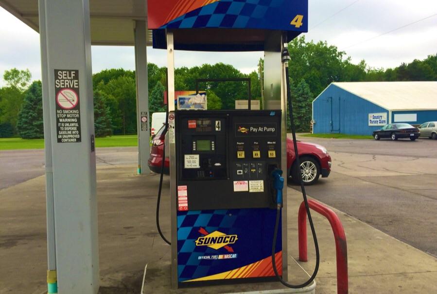 A gas pump at a Sunoco station in Arbula Township.