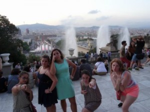 Jordan (left), Kate, Bri, Kelsie, and I make a funny pose in front of a view of Barcelona. 