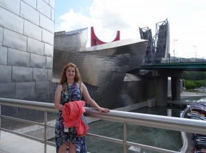 I pose on one of the balconies at the Guggenheim Museum. 