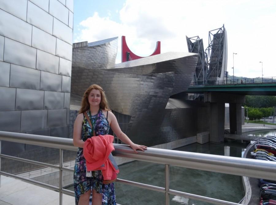 I pose on one of the balconies at the Guggenheim Museum. 