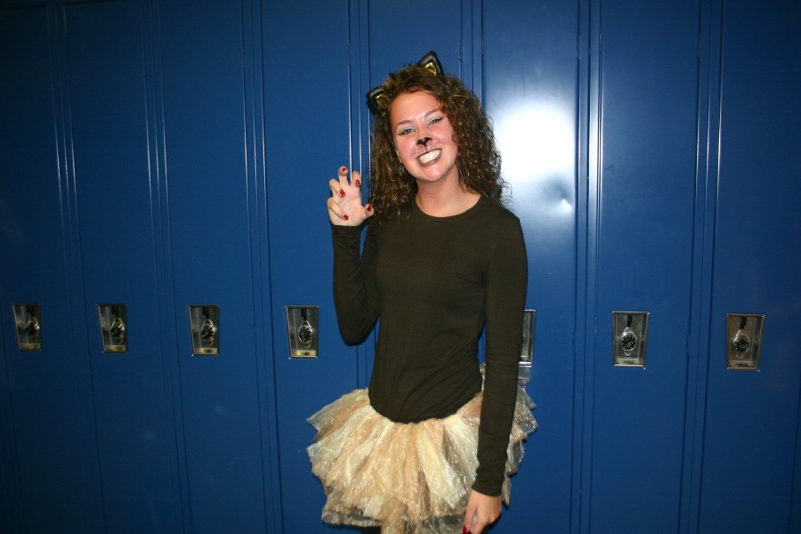 Freshman Chloe Vollmar dresses up as a cat for Halloween.