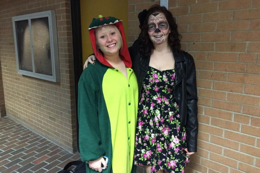 Juniors Samantha Lepard (left) and Brianna Messer are in the Halloween spirit.