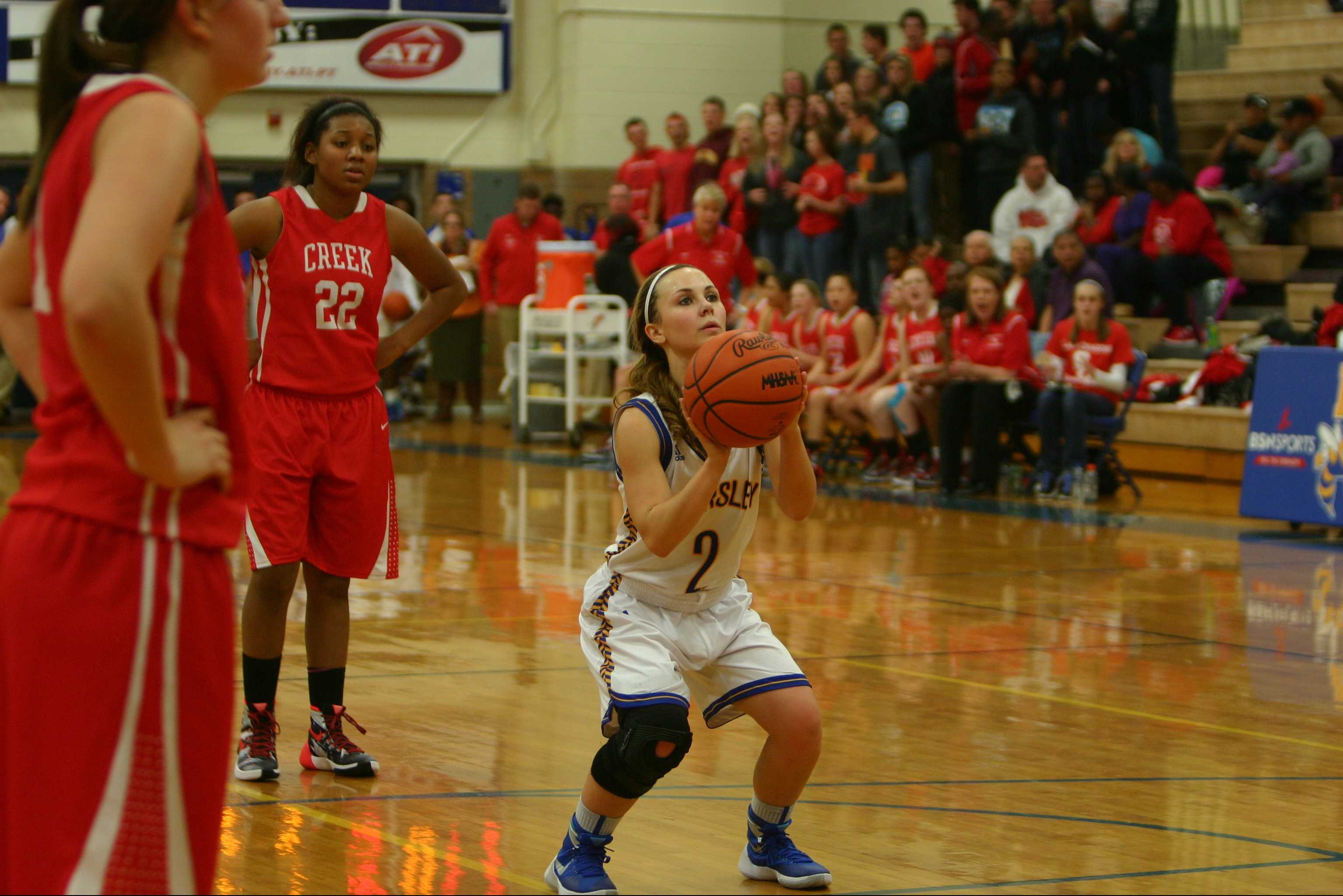 Junior Brittney Dick shoots a free throw against Swartz Creek on Friday, Dec. 11. Dick ended the game with seven points.