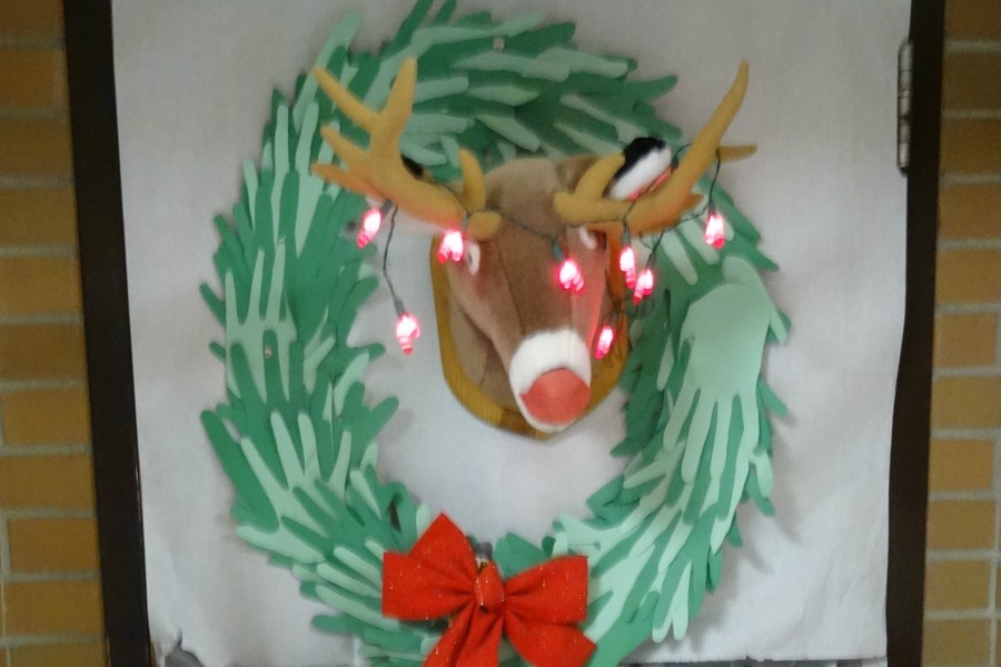 Mrs. Amy Graham has Rudolph on her doors mantle.
