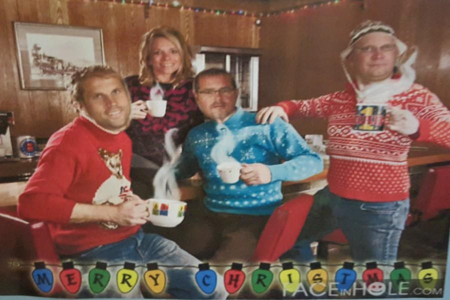 Mr. Paul Gauddard (left), Mrs. Denise Kelly, Mr. Brian Wiskur and Mr. Matt Moore celebrate Christmas together.
