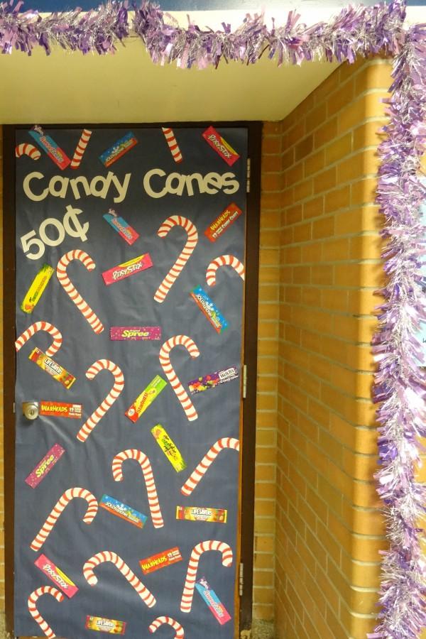 Mrs. Diane Wagoner promotes her candy cane business.