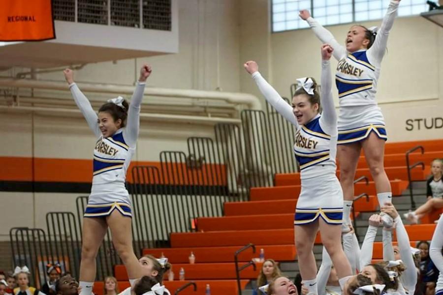 Flyers hit their stunts during round three of a league competition on Saturday, Jan. 9, at Flushing.