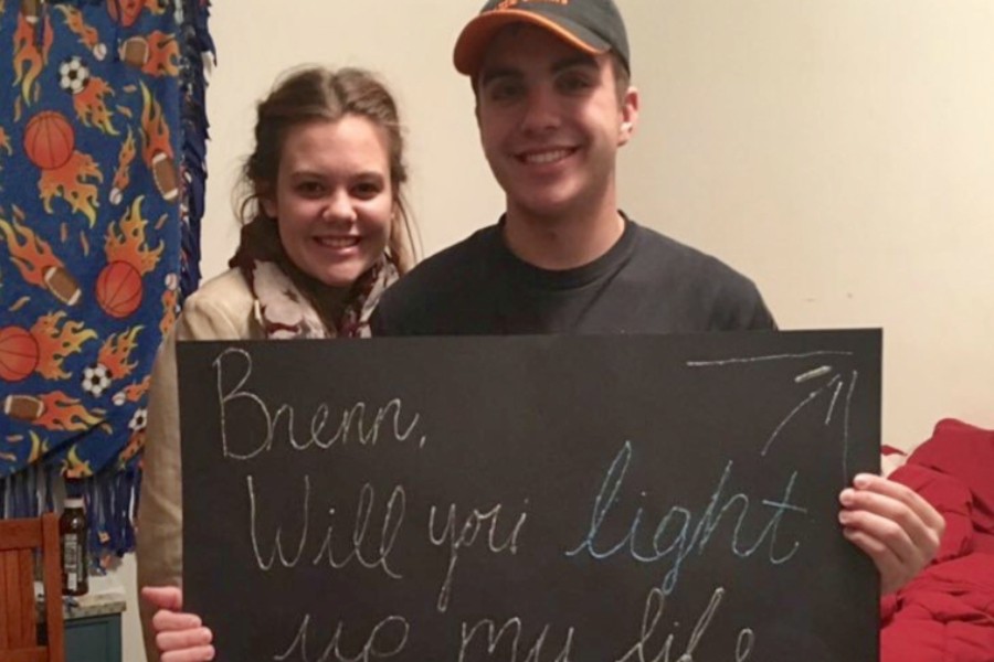 Claire Zuwala, senior, asked senior Brennen Colley to the dance with a poster and glow-in-the-dark balloons.