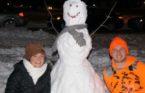 Ending our snow day with a picture with our snowman.