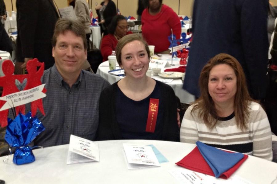 Senior Lindsay Nofs (middle)  pictured with her father Mr. Steve Nofs (left) and mother Mrs. Dawn Nofs at the 21st Annual Children’s Champion Awards Breakfast held at the Riverfront Banquet Center on Friday, Feb. 5. 
