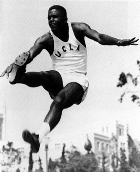 Jackie Robinson in his track uniform from the University of California. 