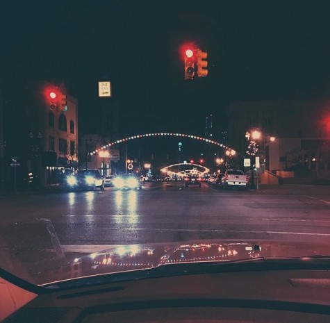 Downtown Flint has bright arches that stay lighted every night.