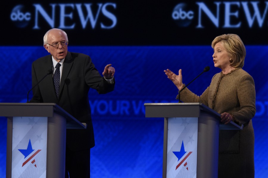 U.S. Sen. Bernie Sanders (left) and Hillary Clinton, former secretary of state, debate during ABC News coverage of the Democratic presidential debate from St. Anselm College in Manchester, N.H. , Dec. 19.
