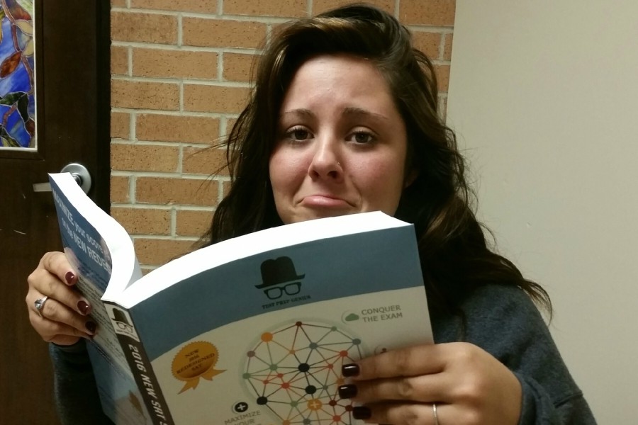 Senior Alexxa Flood tries not to cry while studying for the SAT on Wednesday, March 30. 