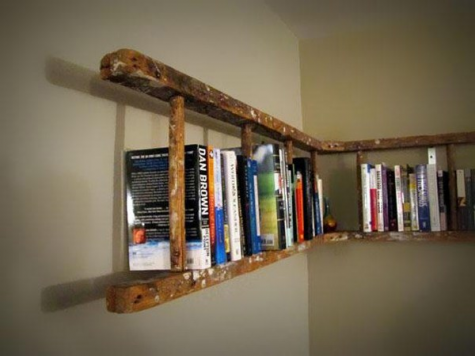 An old ladder is an easy and cheap way to make a bookshelf.