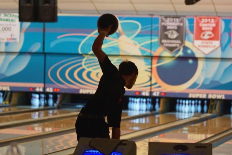Senior Chad Stephen bowls during the MHSAA individual D2 state final on Saturday, March 5.