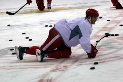 A player stretches.