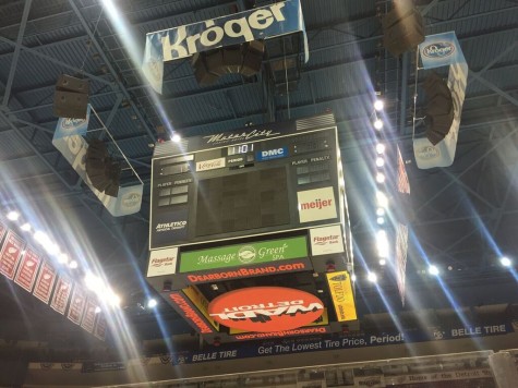 The scoreboard in the Joe Louis Arena.