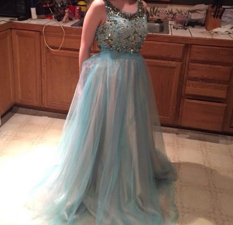 Senior Hannah Mannor models her royal themed dress for prom.
