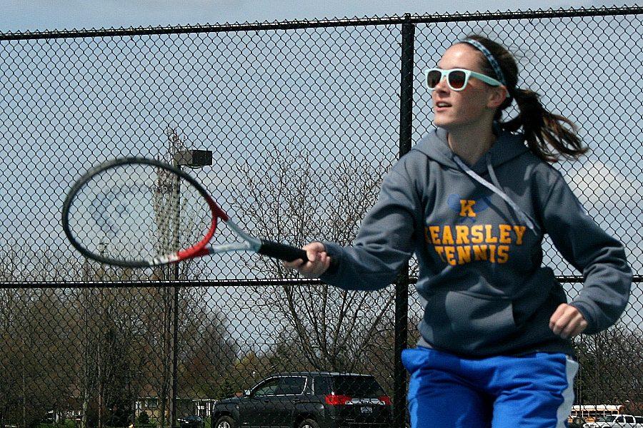 Senior Kelsie Rose prepares to hit a forehand in an earlier match this season.