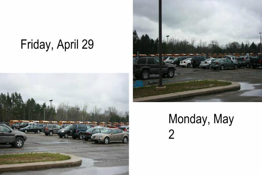 In this picture, there seems to be about the same number of cars in both pictures.