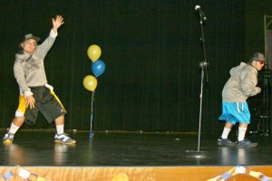 Transfer students "Kaleb" and "Cameron" performing "Fergalicous."