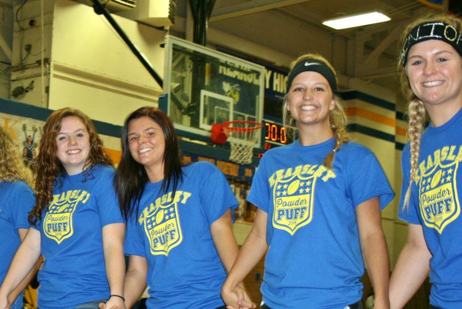 Seniors Sidney Wager (l to r), Vanessa Rivera, Kayla Meyer, and Rachel Tolley get ready for the hula hoop game Monday, Oct. 3.