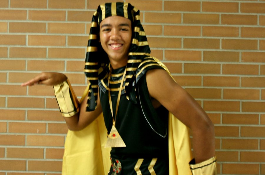 Junior Teven Thompson-Farrior is an Egyptian during Tourist Thursday.