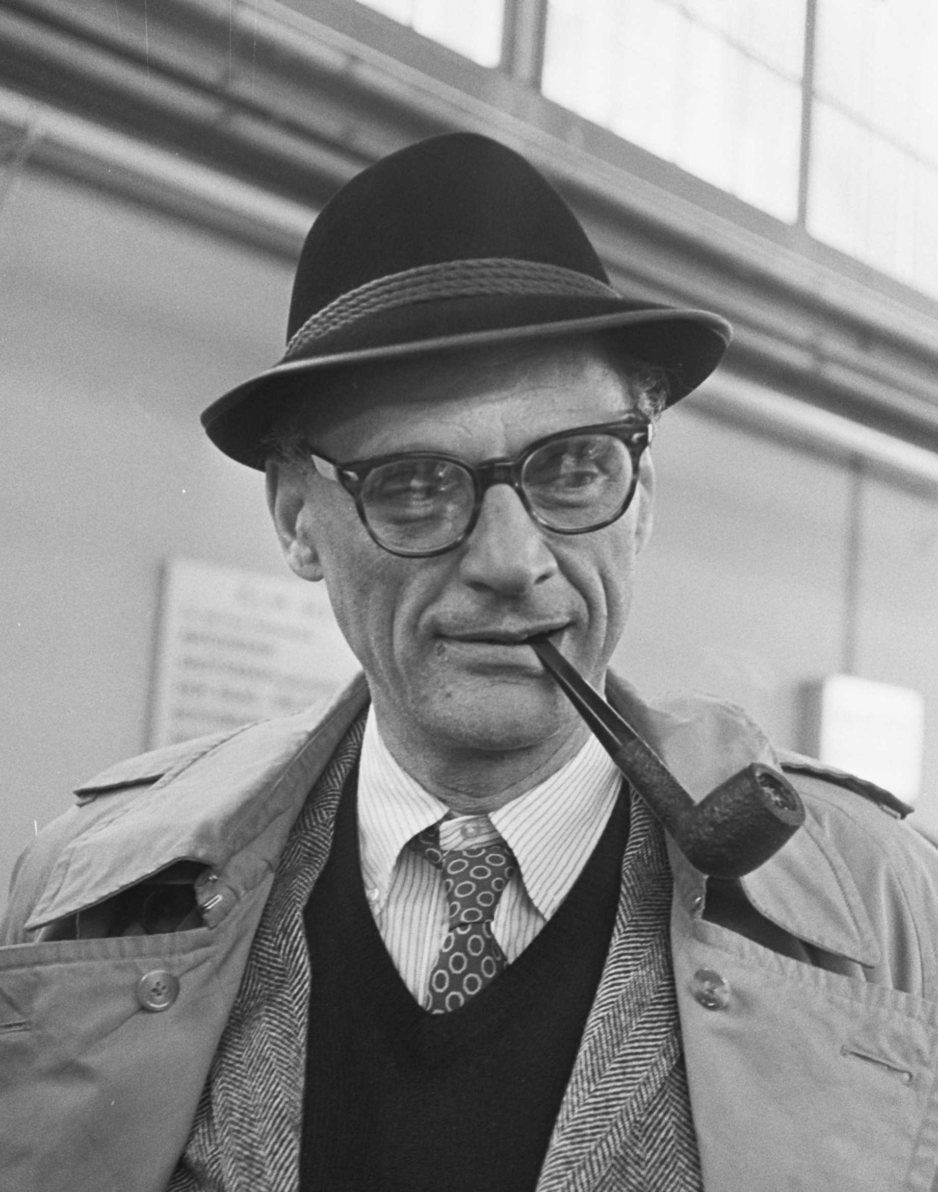 Playwright Arthur Miller in Amsterdam's Schiphol Airport in 1966.