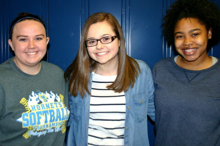 Senior Katelyn Bleau (l to r), sophomore Stephanie Lane, and senior Skylar Thames agree that a lack of sleep affects their moods all day. 