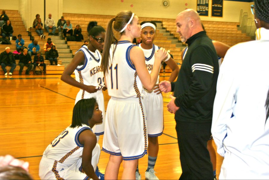 Senior+Brandi+Morgan+%2811%29+talks+with+Coach+Rob+Ruhstorfer+during+a+timeout+in+a+game+against+Brandon+on+Friday%2C+Jan.+13.
