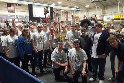 The Hybrid Hornets celebrate placing 10th out of 38 teams at the FRC District Competition 1 at Kettering University on Saturday, March 4.