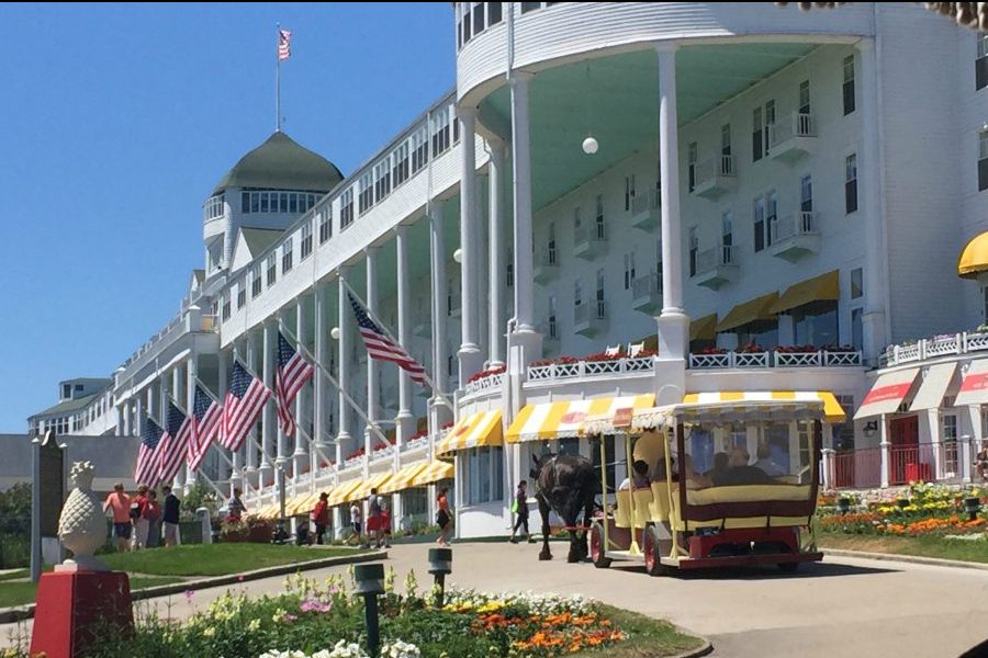 The Grand Hotel at Mackinac Island opened in 1887 and is a prominent attraction on the island.