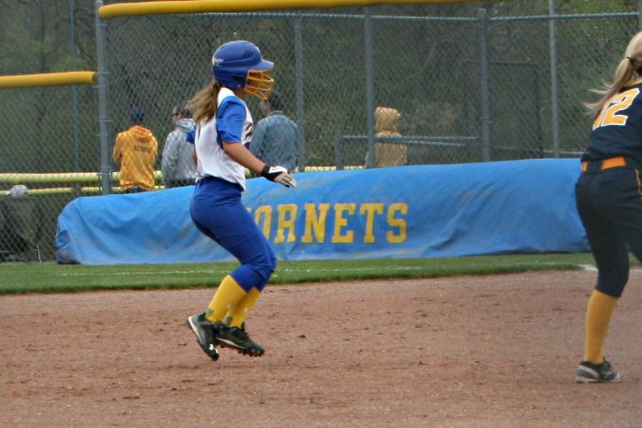 Senior Brittney Dick prepares to run during the K-0 Clash on Friday, April 28, at home.