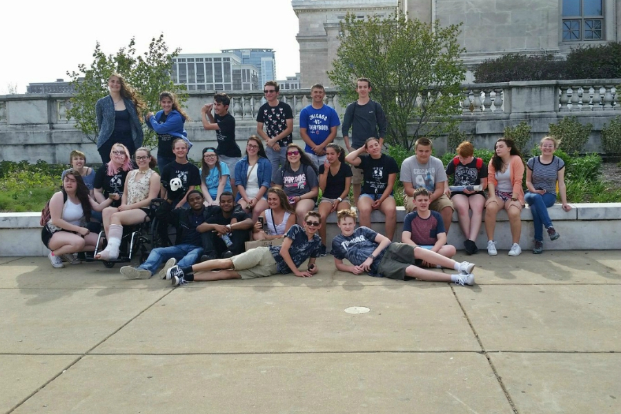 The AP World History class poses outside The Field Museum in Chicago on Wednesday, May 17.