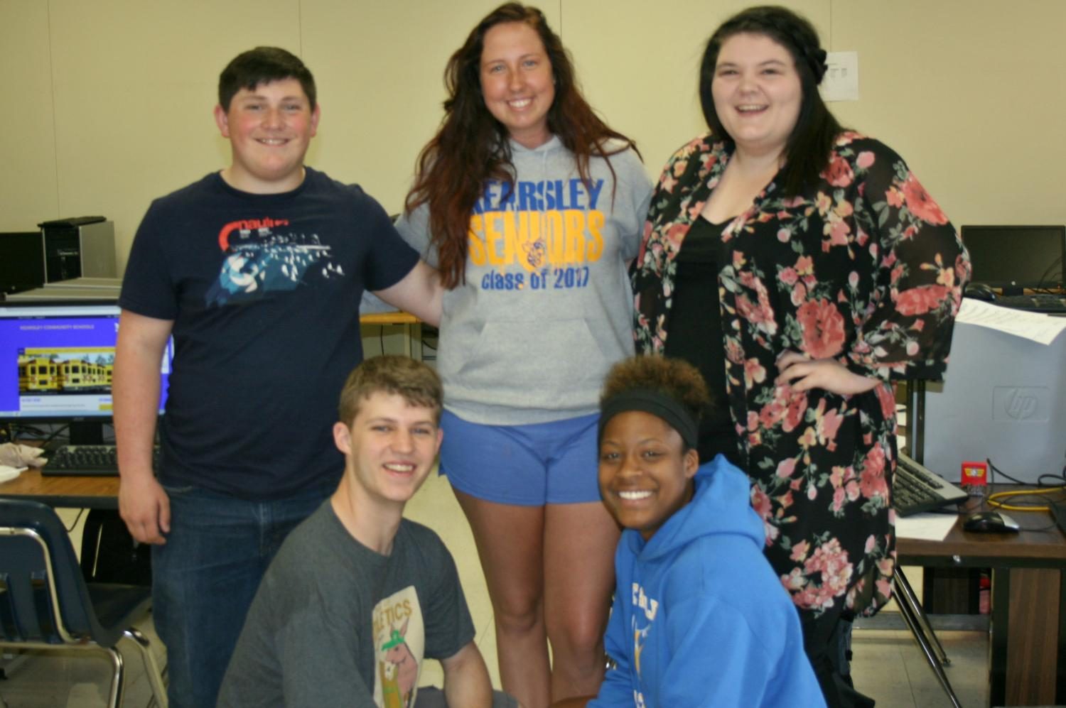 The 2016-17 seniors on the  staff of The Eclipse are Andrew Flynn (back row, l to r), Haylie Brooks, Katelyn Elumbaugh, Ryan Thomas (front row, l to r), and Aver McKay.