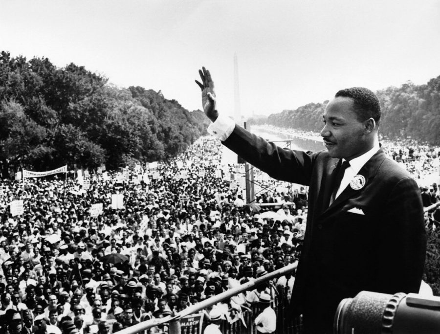 The Rev. Dr. Martin Luther King Jr. addresses a crowd from the steps of the Lincoln Memorial where he delivered his famous, “I Have a Dream,” speech during the Aug. 28, 1963, march on Washington, D.C.