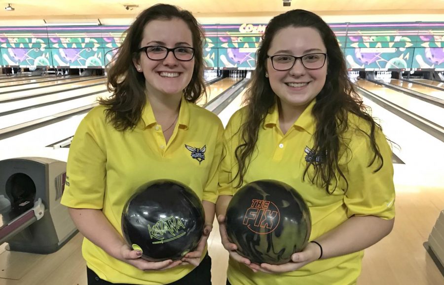 Senior+Barbara+Hawes+%28left%29+and+junior+Alexis+Roof+share+their+excitement+for+their+teams+and+the+bowling+programs+accomplishments.