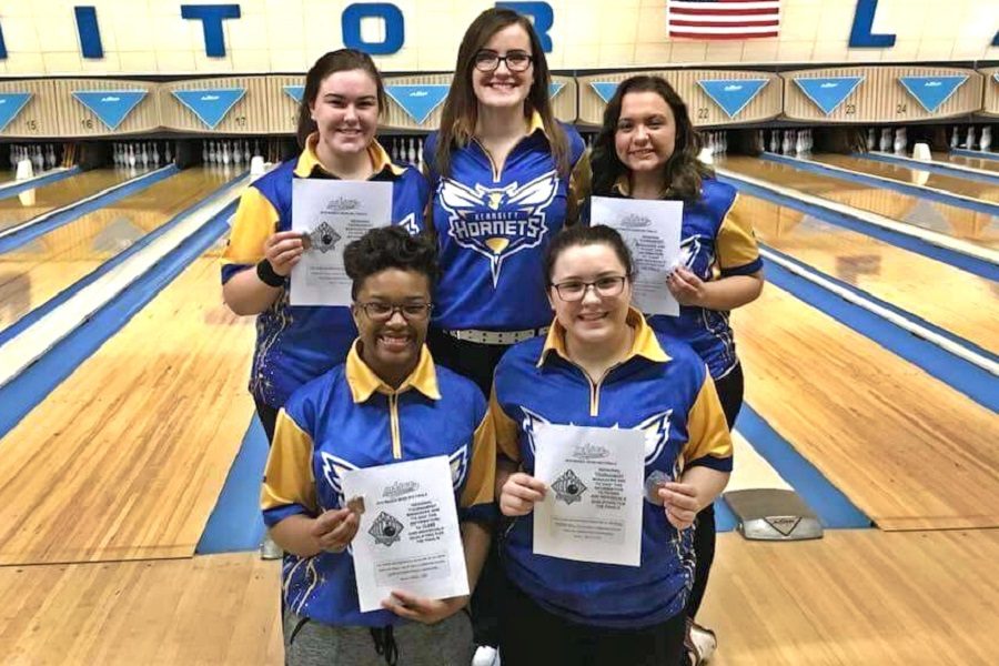The five state final qualifiers are (back, l to r) seniors Emma Boychuk, Barbara Hawes, Karlee Griffin, (front, l to r) sophomore Imari Blond and junior Alexis Roof.