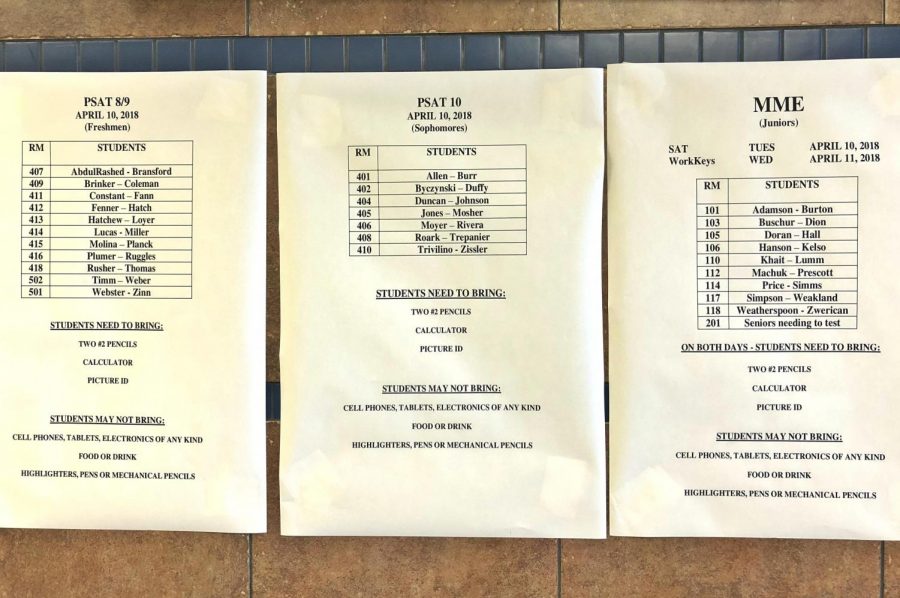 As most students know, the SAT will be taking place April 10, the first Tuesday after spring break. For those that are not sure where they need to be, there are posters at the front of the office. The posters provide room number according to last names alphabetically and what tools will be needed on. 
