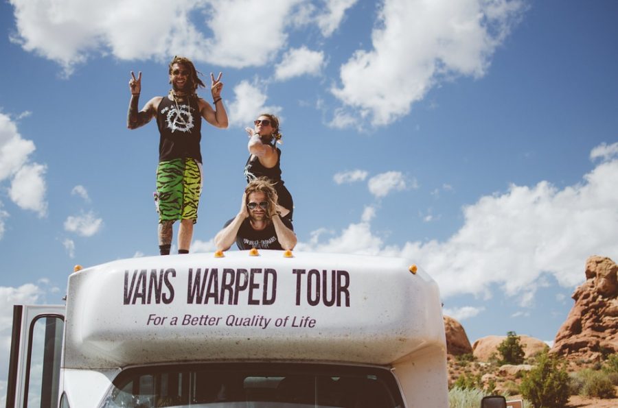 The+band+Dreadlocks+takes+a+pit+stop+on+top+of+their+tour+bus+during+a+Warped+Tour+in+August+2015.